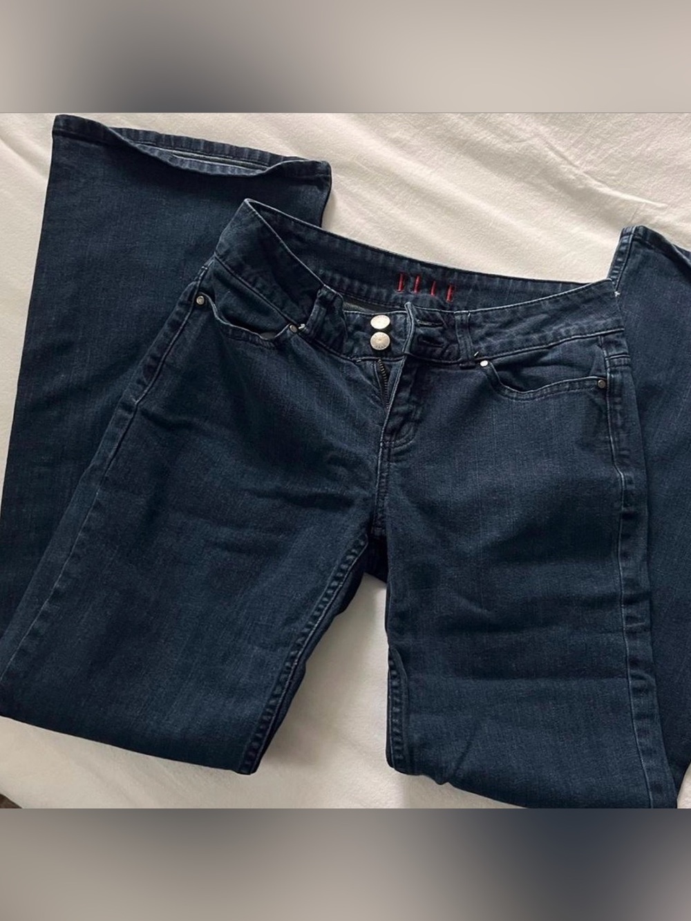 Elle Dark Wash Lowrise Boot Cut Jeans with Double Button